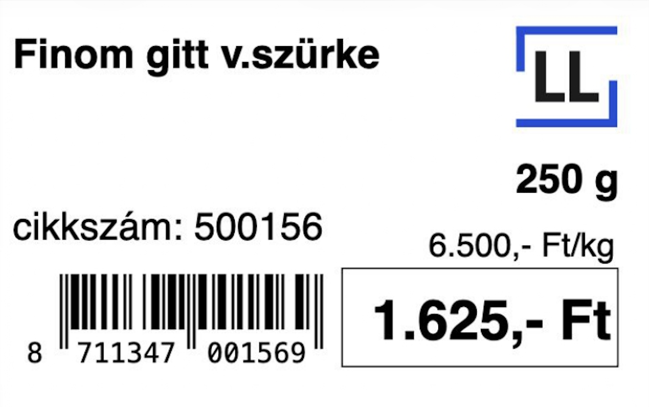 Egy darab polccímke közelről